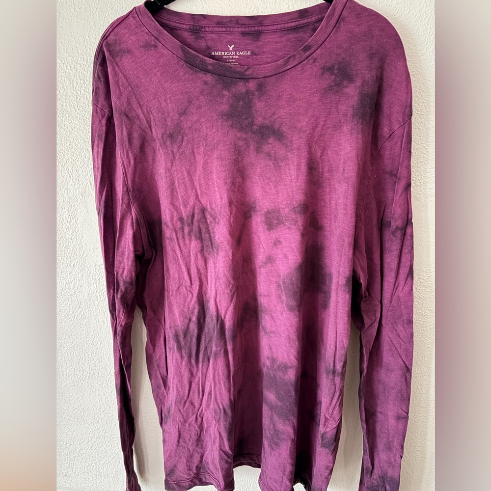 American Eagle Purple Tie-Dye Long Sleeve Shirt
